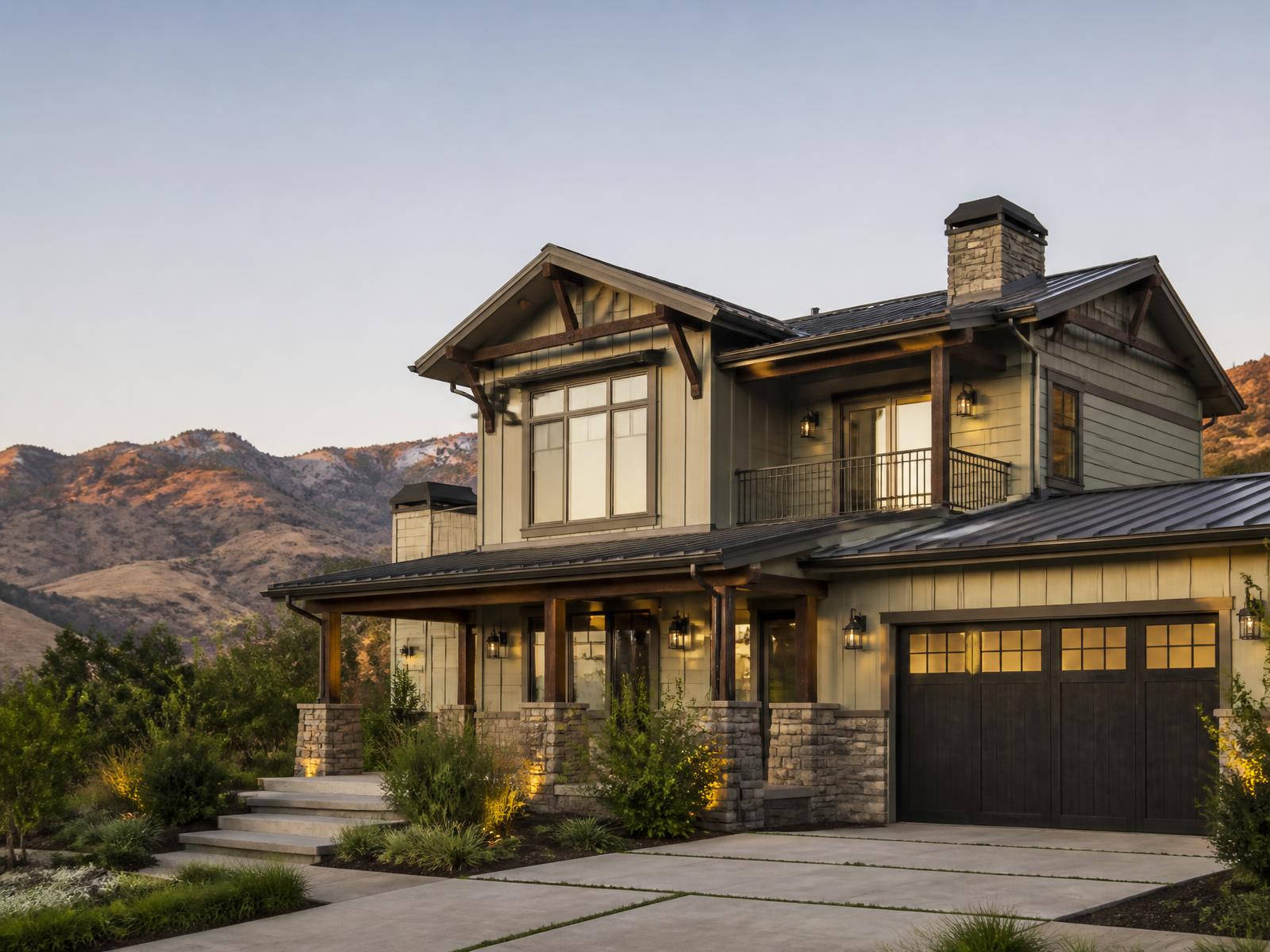A modern Southern California home at golden hour