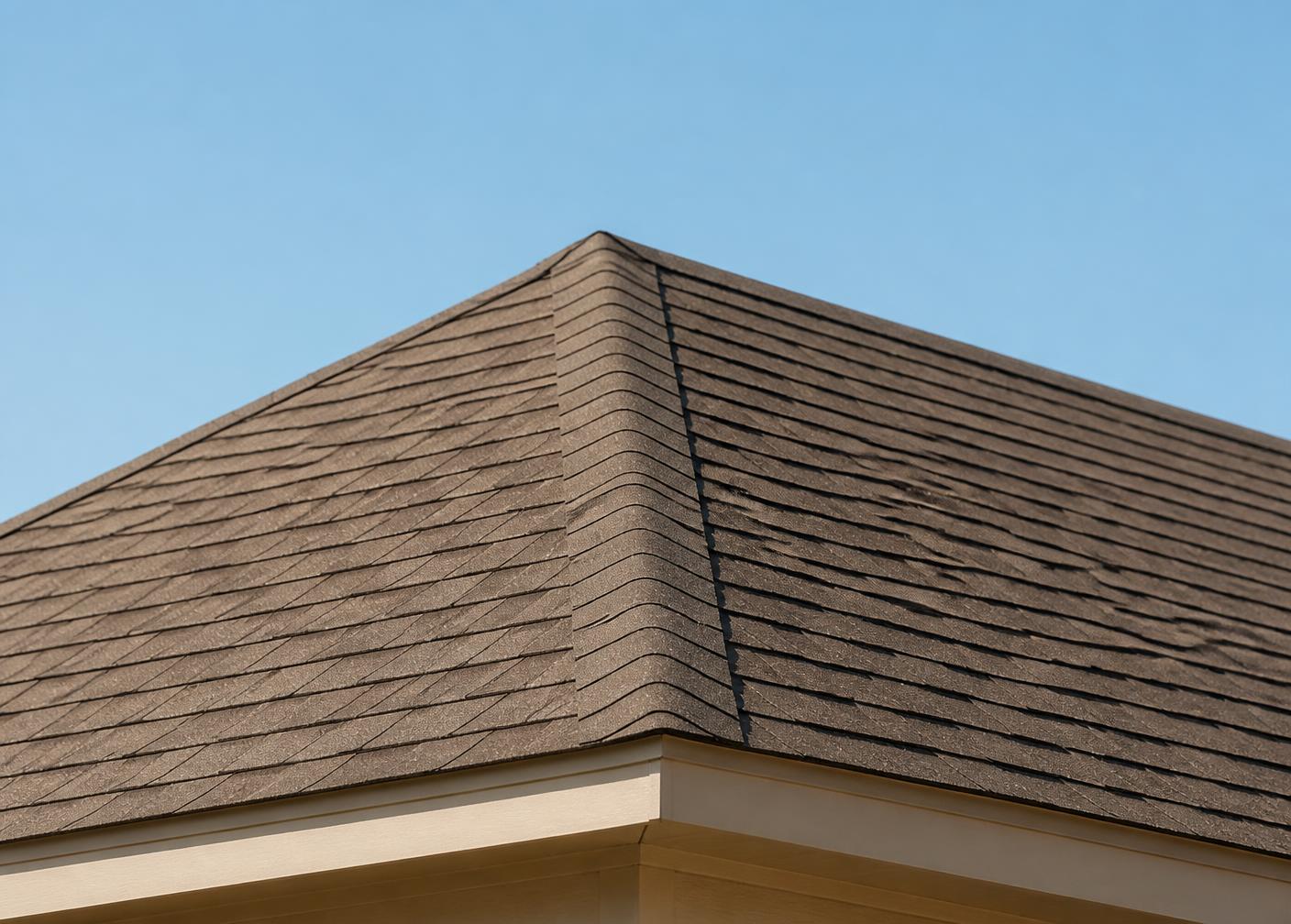 Close view of a well-installed shingle roof ridge